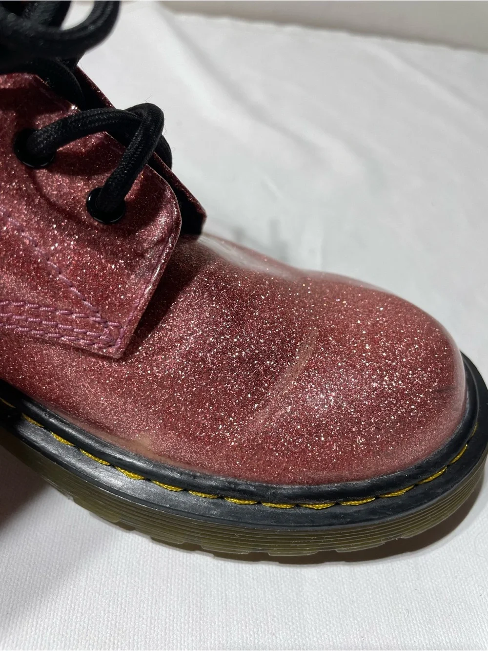 Girl's Dr Martens 1460 Junior Pink Glitter Lace Up Side Zip Combat Boots Size 5